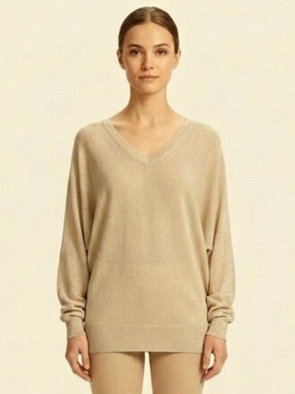 DKNY C Fine Knit Dolman Sleeve Metallic Champagne Sweater- Sz. XS